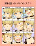  beatrice blonde_hair blue_eyes blush breasts chart choker cleavage dress expressions flower grin hair_ornament htt pout rose smile solo translated umineko_no_naku_koro_ni 
