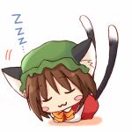  :3 animal_ears cat_ears cat_tail chen chibi closed_eyes eijima_moko multiple_tails sleeping tail touhou 