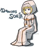  blonde_hair blue_eyes cape demon&#039;s_souls female hood maiden_astraea maji_lege robe short_hair sitting solo 