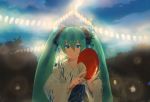  fan green_hair hatsune_miku japanese_clothes light lights mitosa tree twintails vocaloid 