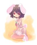  animal_ears brown_hair bunny_ears bunny_slippers bunny_tail highres inaba_tewi okota_(artist) rabbit_ears red_eyes short_hair slippers solo tail touhou 