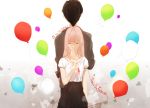  back_to_back balloon black_hair closed_eyes just_be_friends_(vocaloid) megurine_luka mitosa pink_hair string vocaloid 