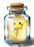  bottle cork glass jar maya1130 no_humans pikachu pokemon pokemon_(creature) simple_background solo tail white_background 