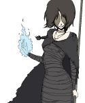  black_hair cape choker demon&#039;s_souls dress female long_hair magic maiden_in_black necklace ponytail sato_xm16e-1 smile solo staff 