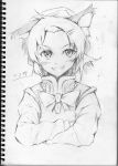 forehead grin hair_ornament hairclip monochrome sketch smile touhou traditional_media vent_arbre 
