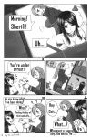  2girls breasts caitlyn_(league_of_legends) cigarette cleavage comic cuffs english handcuffs highres league_of_legends long_hair monochrome multiple_girls smoking tsugumi_(artist) vi_(league_of_legends) 