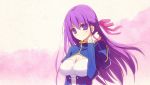  1girl aotsuki_takao cosplay fate/stay_night fate_(series) hair_ribbon long_hair matou_sakura purple_hair ribbon saber saber_(cosplay) smile solo violet_eyes 