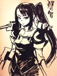  1girl ink_(medium) kantai_collection long_hair monochrome nachi_(kantai_collection) personification shoulder_cannon side_ponytail small_breasts solo thomas_(iron_tom) traditional_media 