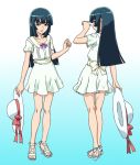  1boy androgynous character_sheet crossdressinging dress from_behind hat hat_removed headwear_removed high_heels long_hair looking_back lowres male natsuki_(natsuyasumi.) natsuyasumi. official_art solo standing trap 