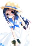  1girl blue_eyes blue_hair dokidoki!_precure dress glasses haru_(nature_life) hat hishikawa_rikka long_hair precure solo 