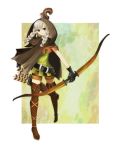  1girl arrow belt boots bow_(weapon) braid brown_eyes cloak cross-laced_footwear dragon&#039;s_crown elf elf_(dragon&#039;s_crown) gloves highres hood long_hair looking_at_viewer parted_lips pointy_ears quiver shorts solo squirrel standing thigh_boots thighhighs twin_braids weapon yuutsuki 