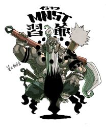  1boy abs beard commentary_request facial_hair full_body grandpa_xi_(takeuchi_ryousuke) highres holding holding_brush long_beard male_focus monster_strike muscular muscular_male mustache old old_man original ponytail solo takeuchi_ryousuke white_hair 