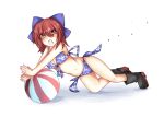  ball beachball blush boots bow hair_bow highres red_eyes redhead sekibanki simple_background touhou white_background 