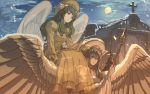  1girl angel_wings christmas_tree church dress elona hat jure_of_healing moon night rueken scythe snow statue translucent wings 