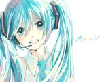  1girl aqua_eyes aqua_hair character_name hatokko hatsune_miku headset heart long_hair necktie smile solo twintails vocaloid 