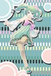  1girl colorful_x_melody_(vocaloid) detached_sleeves earmuffs green_eyes green_hair hatsune_miku highres magma_chipmunk mary_janes project_diva project_diva_2nd shoes solo standing_on_one_leg thighhighs twintails vocaloid 