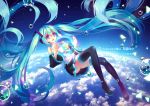  1girl 2013 aqua_hair blue_eyes boots character_name dated detached_sleeves earth hatsune_miku long_hair necktie skirt solo sougishi_ego space thigh_boots thighhighs twintails very_long_hair vocaloid 