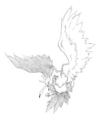  absurdres beak bird commentary english_commentary fearow full_body highres monochrome no_humans open_mouth pokemon pokemon_(creature) pokemon_focus pr_quote simple_background solo talons 