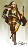  1girl absurdres ajin arrow belt boots bow_(weapon) braid cloak cross-laced_footwear dragon&#039;s_crown elf elf_(dragon&#039;s_crown) foreshortening full_body gloves highres hood pointy_ears quiver red_eyes shorts sleeveless solo thigh-highs thigh_boots tunic twin_braids weapon 