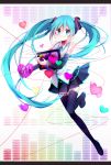  1girl absurdres aqua_eyes aqua_hair boots detached_sleeves hatsune_miku heart highres holding letterboxed long_hair necktie ni_you skirt solo thigh-highs thigh_boots twintails very_long_hair vocaloid 