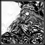  1girl acryl border dress highres long_hair monochrome parasol solo touhou umbrella yakumo_yukari 