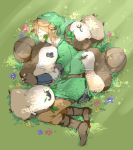  blonde_hair erla flower gloves hat highres hug kikwi link lopsa lying machi nintendo oolo pointy_ears skyward_sword sleeping the_legend_of_zelda 