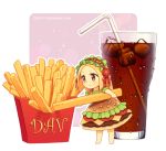  blonde_hair brown_eyes cheese dav-19 dress food food_as_clothes food_themed_clothes french_fries hair_as_food hair_ornament hairband hamburger ice_cube lace lettuce minigirl original personification signature soda sparkle straw tomato 