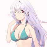  1girl ;) bikini breasts cleavage heart long_hair lyrical_nanoha mahou_shoujo_lyrical_nanoha mahou_shoujo_lyrical_nanoha_a&#039;s red_eyes reinforce shirogane_(fox) silver_hair solo swimsuit wink 