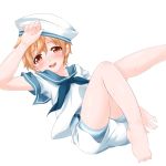  1boy blonde_hair blush free! hat hazuki_nagisa male o-mars open_mouth red_eyes sailor sailor_hat short_hair shorts smile sweat 