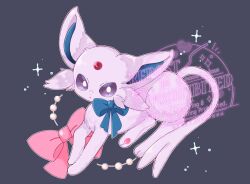  :o animal_focus blue_bow bow commentary espeon highres maaari_pkmn no_humans pink_bow pokemon pokemon_(creature) pokemon_focus simple_bird solo symbol-only_commentary violet_eyes 