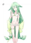  1girl bikini frills gatchaman_crowds green_eyes green_hair highres leg_garter long_hair solo swimsuit utsutsu yucca-612 