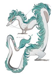  artist_name dragon eastern_dragon full_body fur-tipped_tail haku_(sen_to_chihiro_no_kamikakushi) highres mane monster monster_focus no_humans sen_to_chihiro_no_kamikakushi signature simple_background solo tail tianlang_fenghuo white_background 