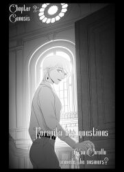  1boy 63roku63 alternate_universe androgynous church greyscale highres hunter_x_hunter indoors kurapika male_focus monochrome parted_lips solo upper_body 