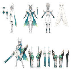 1girl a-pose aqua_eyes aqua_gloves aqua_veil armor armored_boots backless_dress backless_outfit boots breasts ceaser chinese_commentary closed_mouth couter cross_tie double-parted_bangs dress elbow_gloves full_body gauntlets gloves greatsword grey_hair hair_bun halo halo_crown head_chain higan:_eruthyll high_heel_boots high_heels highres holding holding_shield holding_sword holding_weapon jewelry medium_breasts medium_dress minty0 multiple_views official_art reference_sheet shield shoulder_armor sidelocks simple_background single_hair_bun spiked_halo standing sword thigh_boots turnaround two-sided_veil veil watermark weapon weibo_watermark white_background white_dress white_halo white_veil 