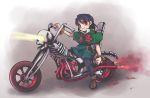  1girl blue_hair blush_stickers bone boots bracelet carrie_fernandez castlevania castlevania:_legacy_of_darkness frown headlight jewelry motor_vehicle motorcycle red_eyes short_hair skull solo stupa13a vehicle 