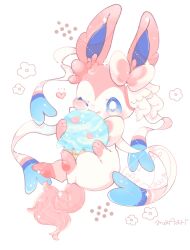  absurdres artist_name blue_eyes blush commentary flower food heart highres ice_cream maaari_pkmn no_humans one_eye_closed pokemon pokemon_(creature) pokemon_focus simple_background smile solo sylveon symbol-only_commentary tongue tongue_out white_background 