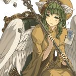  angel_wings chair drowsy elona goddess hat jure_of_healing rock rueken staff white_background wings 