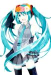  1girl absurdres aqua_eyes aqua_hair dated detached_sleeves happy_birthday hatsune_miku head_wreath headset highres long_hair necktie open_mouth skirt solo thighhighs twintails very_long_hair vocaloid white_background wink 