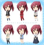  :d :o ^_^ black_legwear blazer blue_legwear bowtie cardigan casual_one-piece_swimsuit character_name chibi closed_eyes copyright_name costume_chart free! hakama hoodie japanese_clothes jewelry kneehighs long_hair matsuoka_gou necklace one-piece_swimsuit open_hoodie open_mouth pleated_skirt ponytail red_eyes redhead ringo_yuyu school_uniform shorts skirt smile striped striped_swimsuit sweater_vest swimsuit thighhighs track_jacket track_pants track_suit v_arms white_legwear 