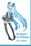  1girl blue_eyes blue_hair character_name detached_sleeves happy_birthday hatsune_miku highres long_hair matcha_(1254422375) necktie pigeon-toed skirt solo thighhighs twintails very_long_hair vocaloid white_background 