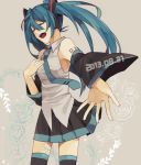  1girl aqua_eyes aqua_hair closed_eyes detached_sleeves hatsune_miku kouga_228 long_hair necktie open_mouth solo thighhighs twintails vocaloid 