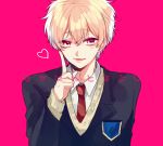  1boy blonde_hair cardigan free! hazuki_nagisa heart male necktie open_mouth red_eyes school_uniform short_hair sio_azuki smile solo 