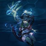  1girl anchor black_hair bubble chain chained fujisaki_miharu green_eyes hat murasa_minamitsu neckerchief open_mouth outstretched_arm outstretched_hand sailor_dress sailor_hat shirt shorts solo touhou underwater 