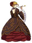  1girl beatrice blonde_hair blue_eyes choker dress em_crazy flower hair_flower hair_ornament looking_back pipe rose umineko_no_naku_koro_ni wide_sleeves 