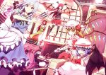  6+girls apron bat_wings blonde_hair book bow braid crystal dress fang flandre_scarlet frills hair_bow hair_ornament hat hat_ribbon head_wings hong_meiling izayoi_sakuya knife koakuma long_hair looking_at_viewer maid maid_headdress mob_cap multiple_girls open_mouth patchouli_knowledge purple_hair red_eyes redhead remilia_scarlet ribbon rizky_(strated) scarlet_devil_mansion short_hair side_ponytail sitting skirt slit_pupils smile star the_embodiment_of_scarlet_devil thigh-highs touhou twin_braids vampire weapon white_hair wings zettai_ryouiki 