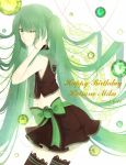  1girl 2013 character_name dated green_eyes green_hair happy_birthday hatsune_miku highres long_hair skirt solo thighhighs twintails very_long_hair vocaloid wink 