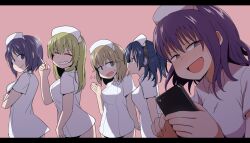  5girls blonde_hair blue_hair cellphone hat headphones hiramatsu_(sakusei_byoutou) houtei_kara iphone kurokawa_(sakusei_byoutou) long_hair mochizuki_(sakusei_byoutou) multiple_girls nurse_cap phone purple_hair sakusei_byoutou short_hair smartphone tachibana_(sakusei_byoutou) translation_request yamaguchi_(sakusei_byoutou) 