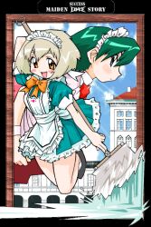  akaboshi_mei anime_coloring apron archived_source back_bow bad_source blue_dress blue_sky blush_stickers bow bowtie chimney closed_mouth dress english_text frilled_apron frills fuji_azusa green_hair hair_between_eyes hair_ribbon heart heart_print holding holding_mop maid maid_apron maid_headdress mansion mop mukku_(mook-tv) open_mouth orange_bow orange_bowtie orange_eyes original petticoat pink_bow pink_sleeves pleated_dress print_apron puffy_short_sleeves puffy_sleeves railing red_bow red_bowtie red_dress ribbon rooftop short_dress short_sleeves sky sleeve_cuffs sunlight thick_eyebrows tongue transparent_background waist_bow water white_apron white_headdress white_petticoat white_ribbon white_sleeve_cuffs white_wrist_cuffs window wrist_cuffs 