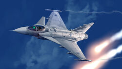  1other absurdres aircraft airplane blue_sky brazilian_air_force canards canopy_(aircraft) cockpit commentary_request contrail day fighter_jet flight_suit helmet highres kudryavka_trop military military_vehicle original outdoors pilot pilot_helmet roundel saab_gripen signature sky smoke vehicle_focus 