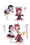  &gt;_&lt; /\/\/\ 2girls black_hair bow bowl cape chopsticks comic eating food hair_bow highres horns kijin_seija long_sleeves multicolored_hair multiple_girls nukekubi open_mouth red_eyes redhead sekibanki short_hair smile touhou translated
 white_background white_hair zassou_maruko 